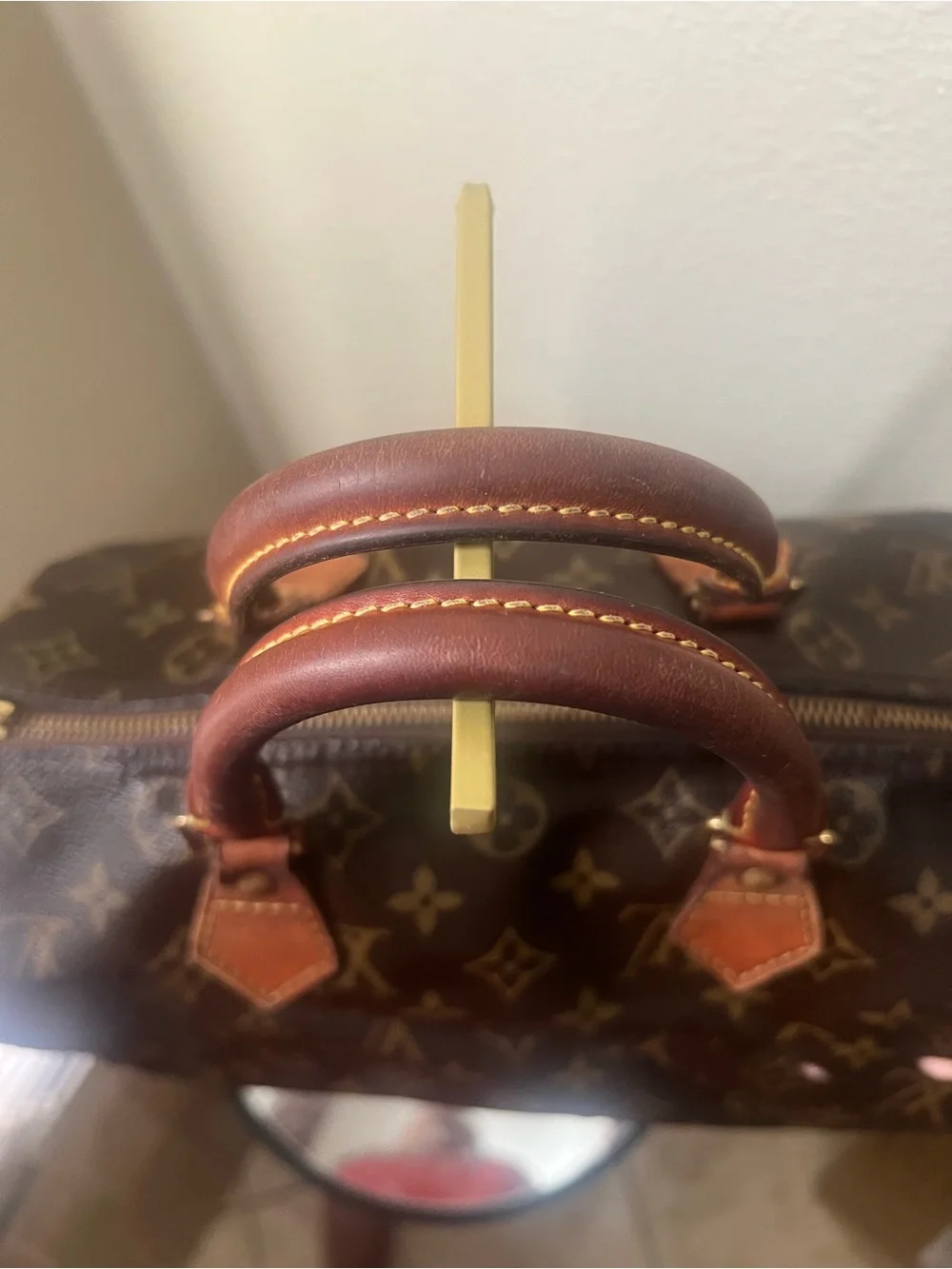 Louis Vuitton Monogram Canvas Satchel with Tan Leather Handles speedy 30